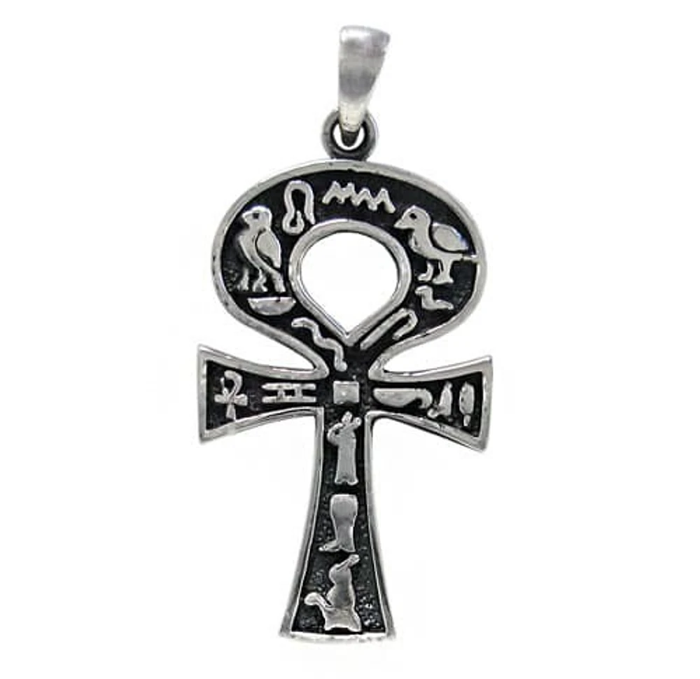 Sterling Silver Ankh Egyptian Cross Pendant, 37X23mm