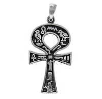 Sterling Silver Ankh Egyptian Cross Pendant, 37X23mm