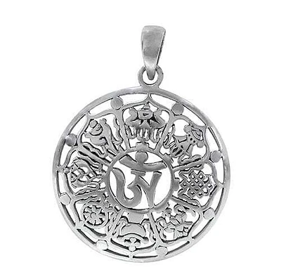 Sterling Silver, Om Pendant With Detail Design. Approx Pendant Size: 33mm Diameter X 2mm Thickness