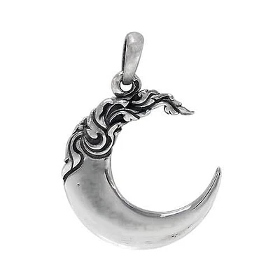 Sterling Silver Pendant, Crescent Moon With Design. Approximate Pendant Size: 30mm L X 28mm W