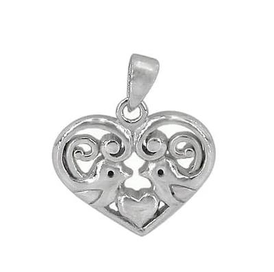 Sterling Silver With Rhodium Heart Pendant, 15X17mm Frame