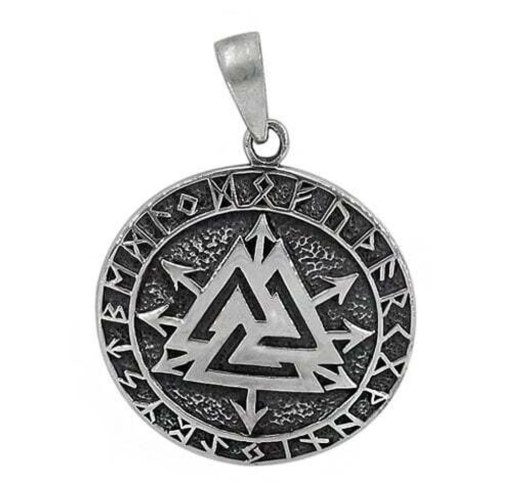 Sterling Silver Valknut Pendant, 28mm Diameter