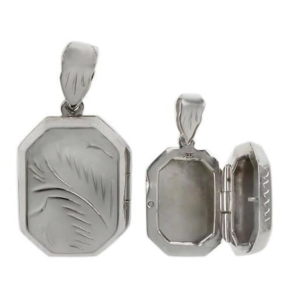 Sterling Silver, Engraved Rectangular Locket. (Locket25) (Locket26) (Locket27) (Locket28)