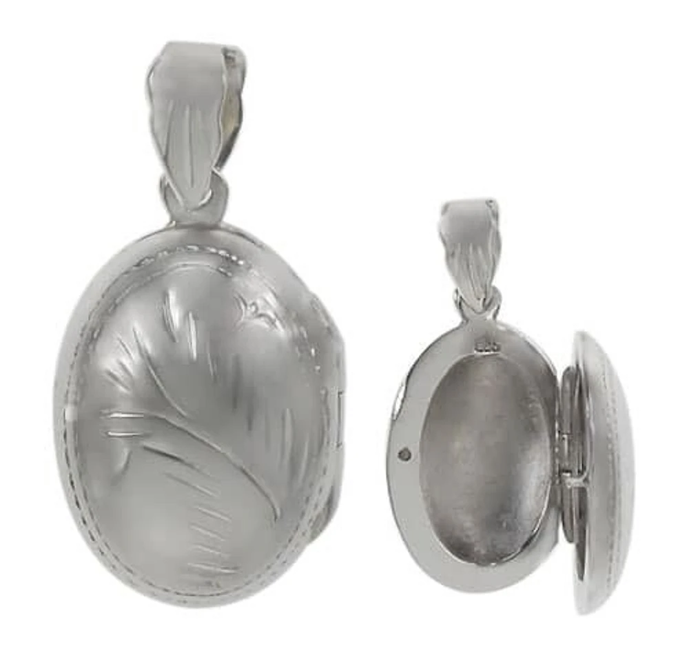 Sterling Silver, Engraved Oval Locket. (Locket13) (Locket14) (Locket15) (Locket16)