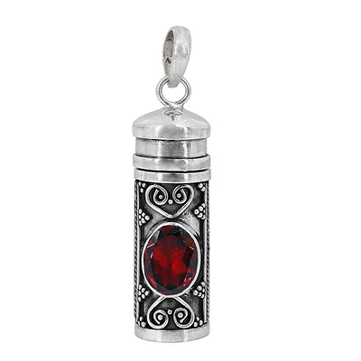 Sterling Silver, 9X27mm Poison Tube Pendant With Garnet