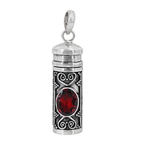 Sterling Silver, 9X27mm Poison Tube Pendant With Garnet