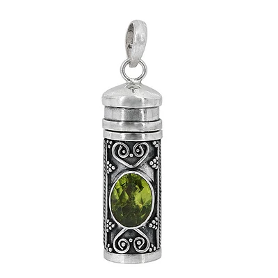 Sterling Silver, 9X27mm Poison Tube Pendant With Peridot