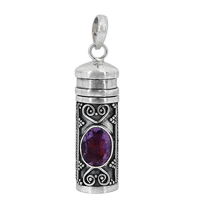 Sterling Silver, 9X27mm Poison Tube Pendant With Amethyst