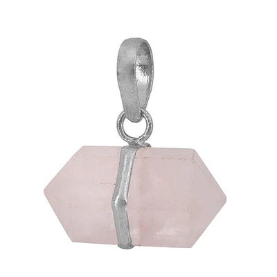 Sterling Silver With Rhodium, 13X23mm Rose Quartz Pendant