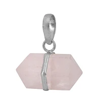 Sterling Silver With Rhodium, 13X23mm Rose Quartz Pendant