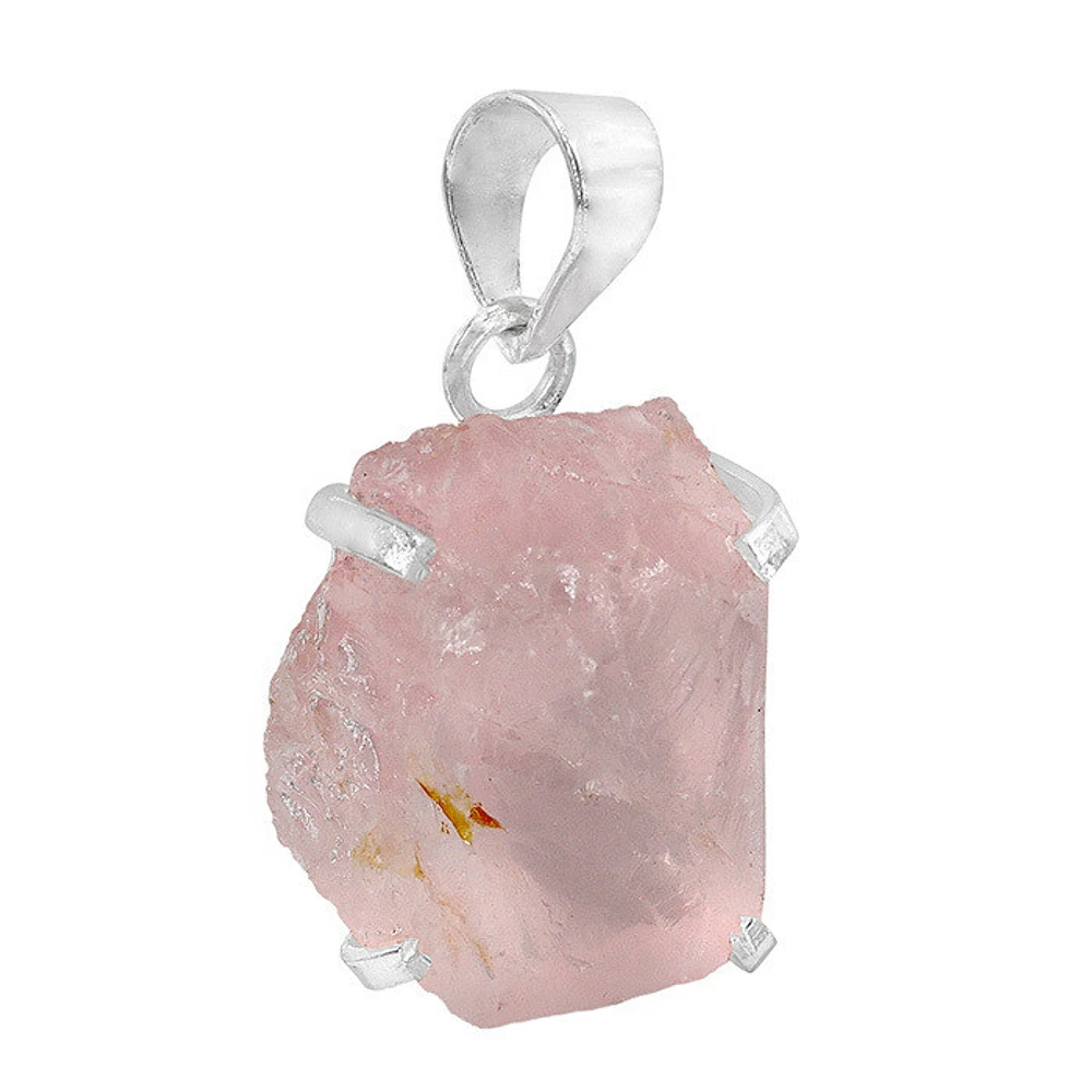 Sterling Silver, Rough Free Shape Rose Quartz Pendant