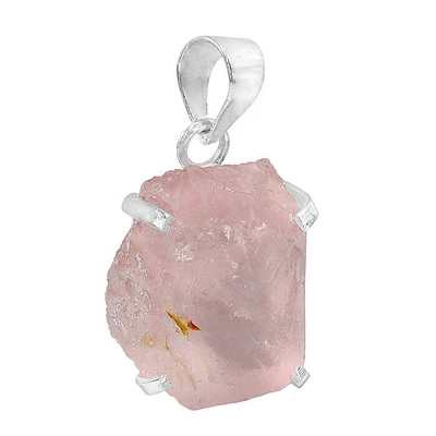 Sterling Silver, Rough Free Shape Rose Quartz Pendant