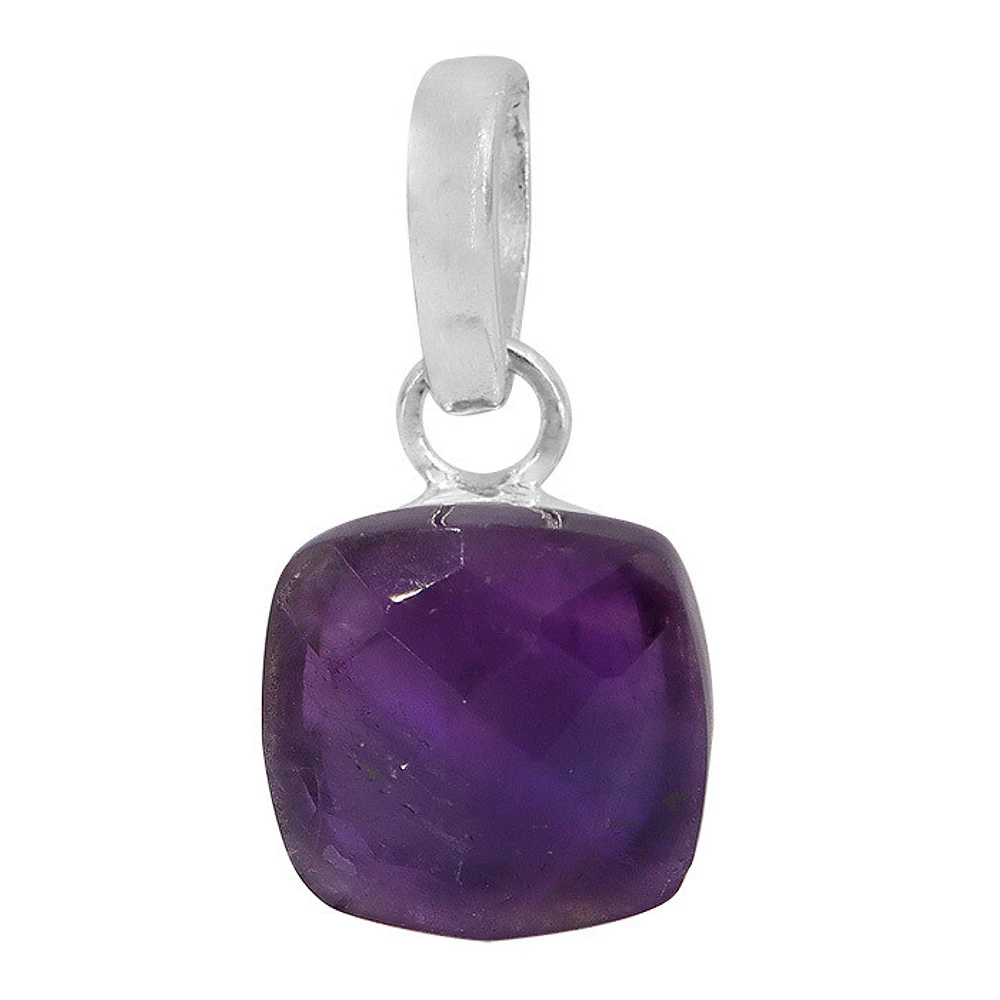 Sterling Silver, 12X12mm Amethyst Pendant