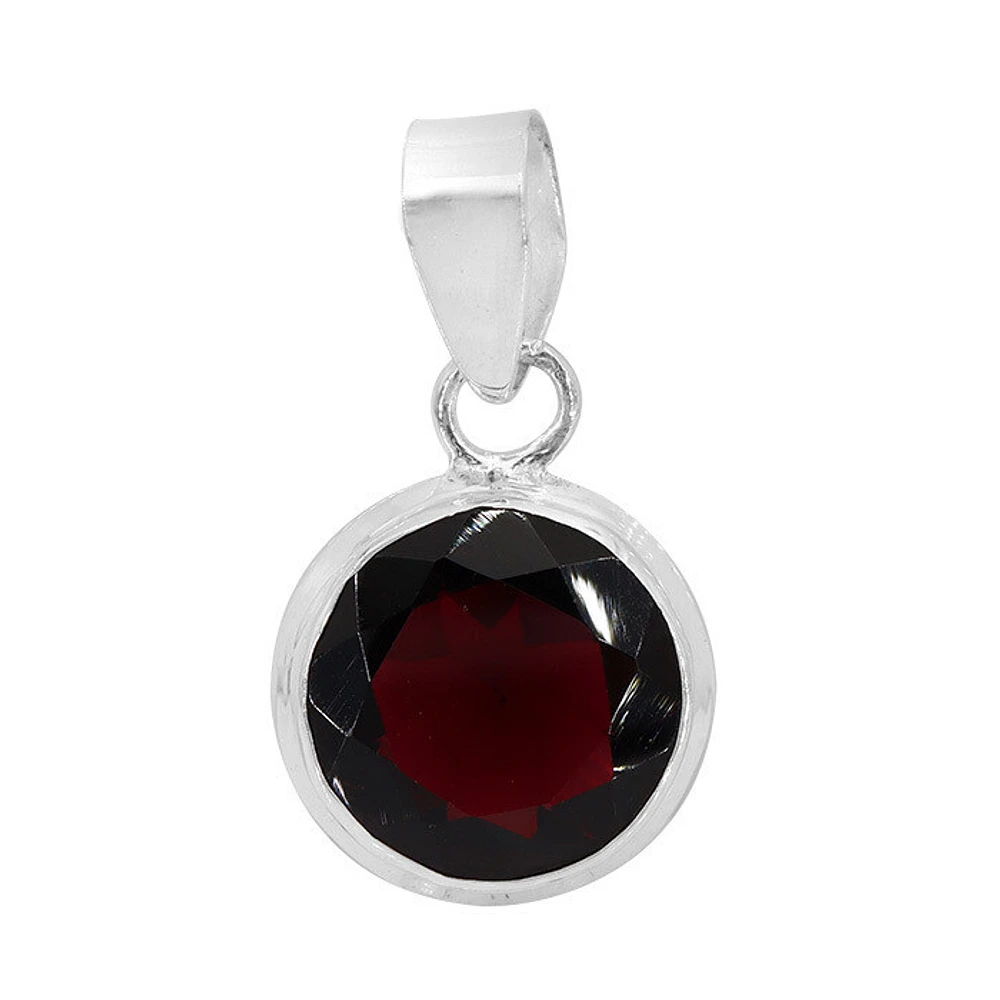 Sterling Silver, 11mm Garnet Pendant