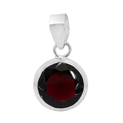 Sterling Silver, 11mm Garnet Pendant