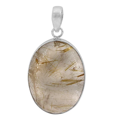 Sterling Silver, 23X32mm Golden Rutilated Quartz Pendant