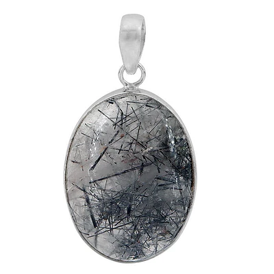 Sterling Silver, 20×30 mm Black Rutilated Quartz Pendant