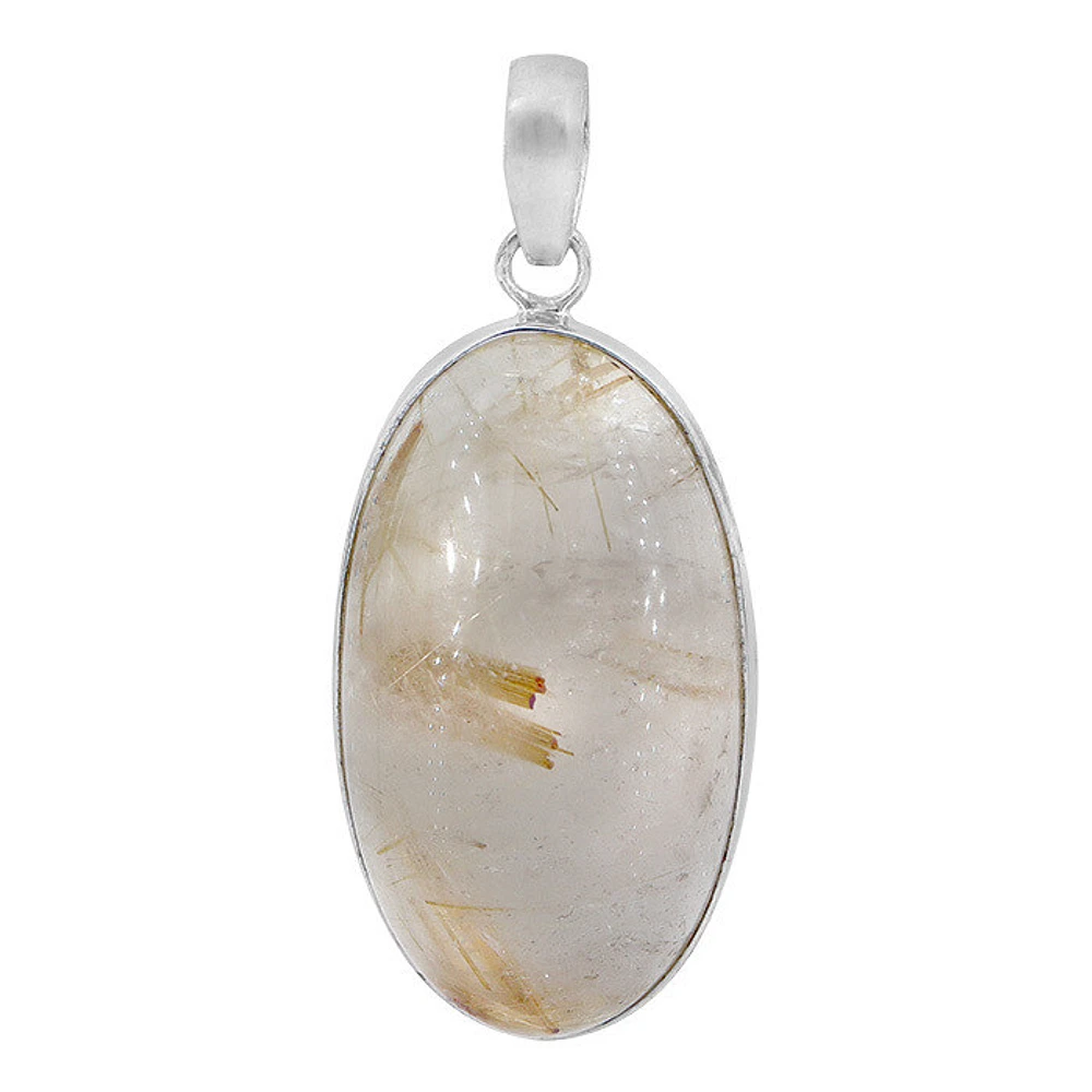 Sterling Silver, 20X37mm Golden Rutilated Quartz Pendant