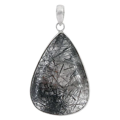 Sterling Silver With Rhodium, 31X43mm Black Rutilated Quartz Pendant