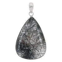 Sterling Silver With Rhodium, 31X43mm Black Rutilated Quartz Pendant
