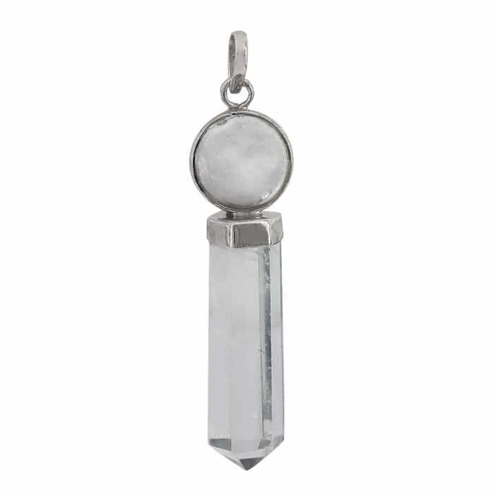 Sterling Silver With Rhodium, 10X40mm Crystal Pendant With 14mm Crystal Ball