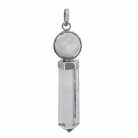 Sterling Silver With Rhodium, 10X40mm Crystal Pendant With 14mm Crystal Ball