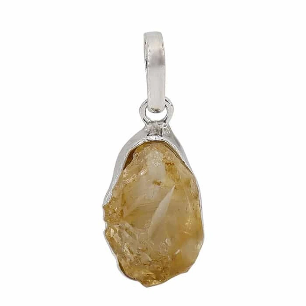Sterling Silver With Rhodium, 10X15Mm Rough Citrine Pendant