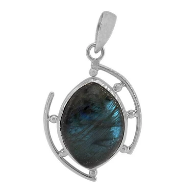 Sterling Silver With Rhodium, 26X18mm Labradorite Pendant