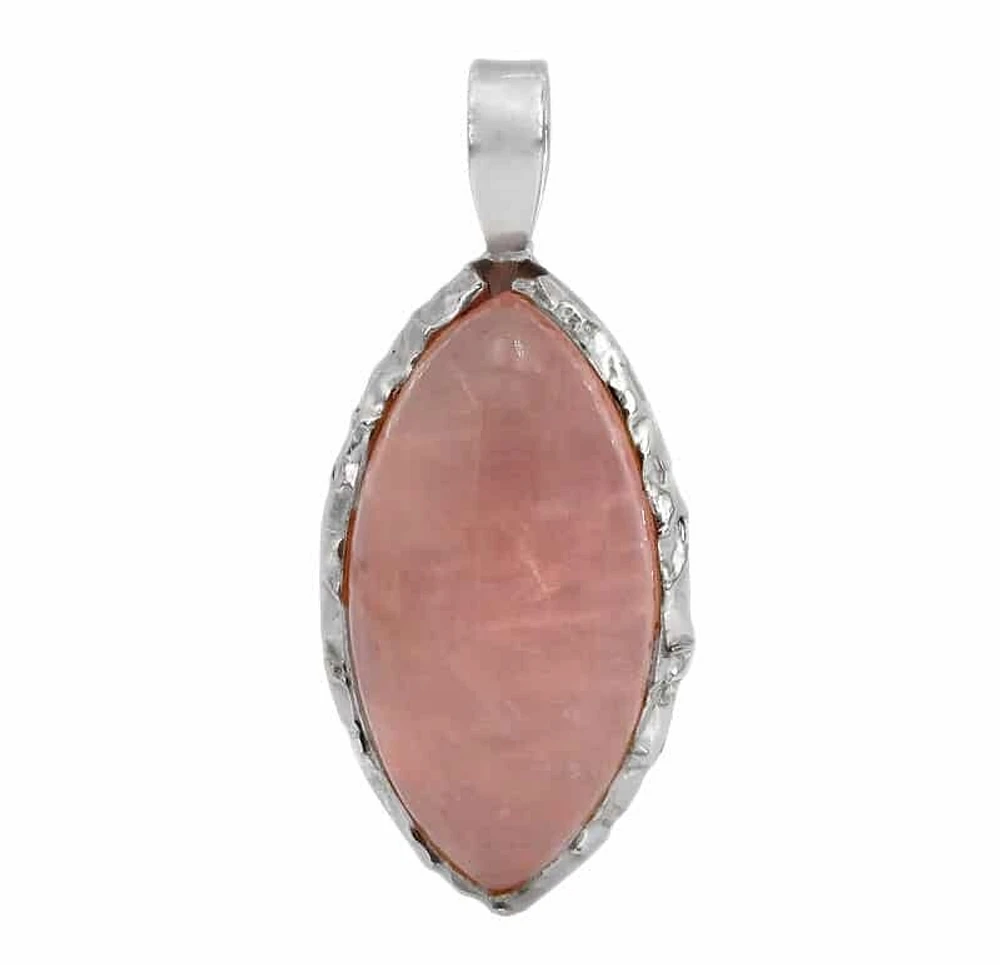 Sterling Silver With Rhodium, 30X15mm Rose Quartz Pendant