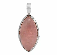 Sterling Silver With Rhodium, 30X15mm Rose Quartz Pendant