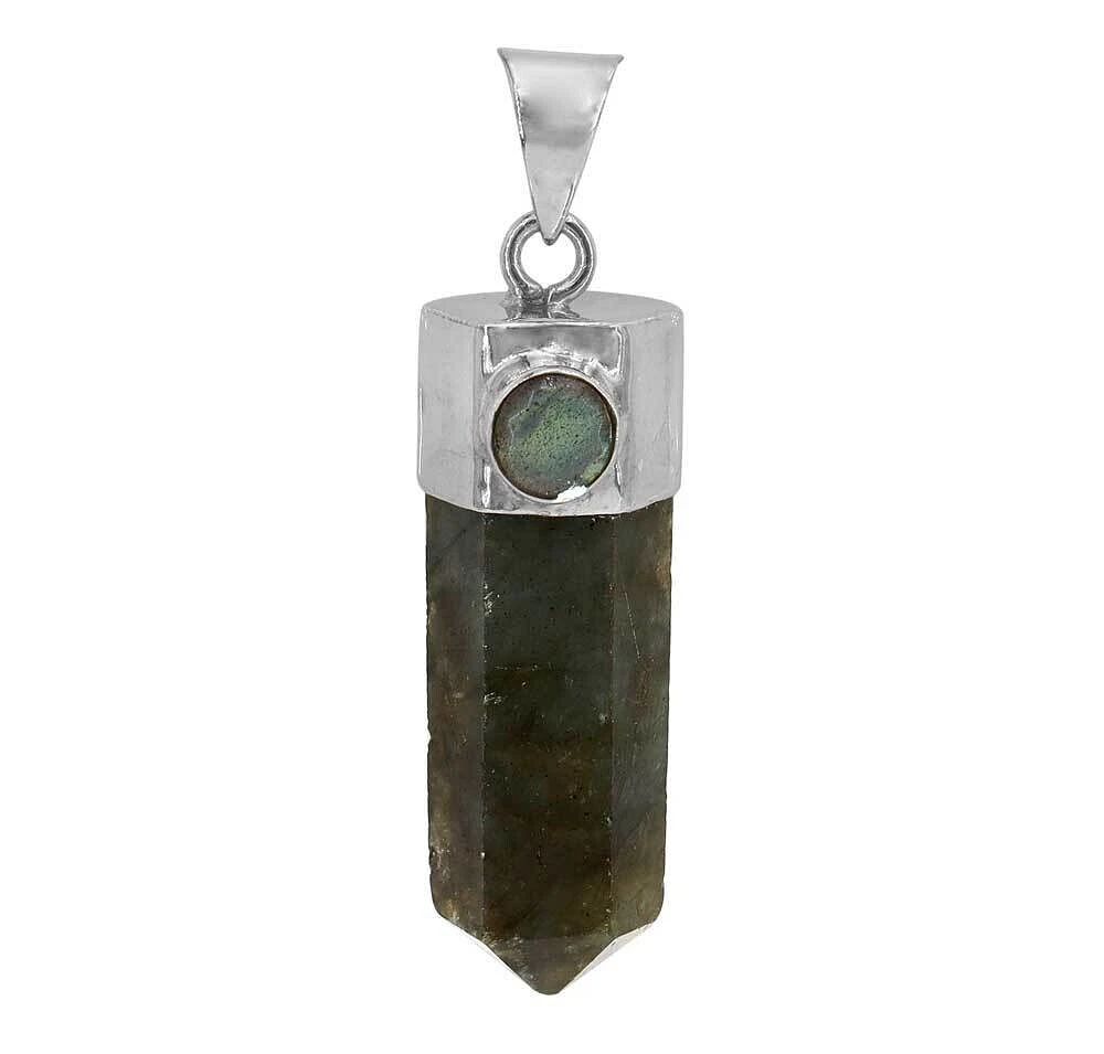 Sterling Silver With Rhodium, 30X12mm Labradorite Pendant