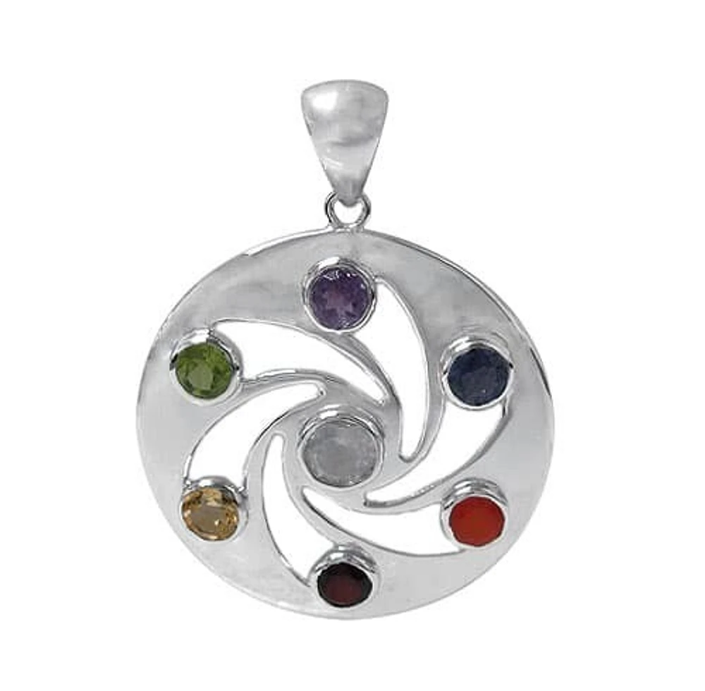 Sterling Silver With Rhodium, 29mm Chakra Pendant