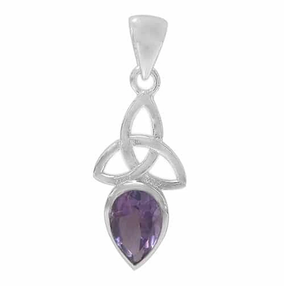 Sterling Silver Celtic Knot Pendant, 24X13mm Frame And 12X8mm Stone