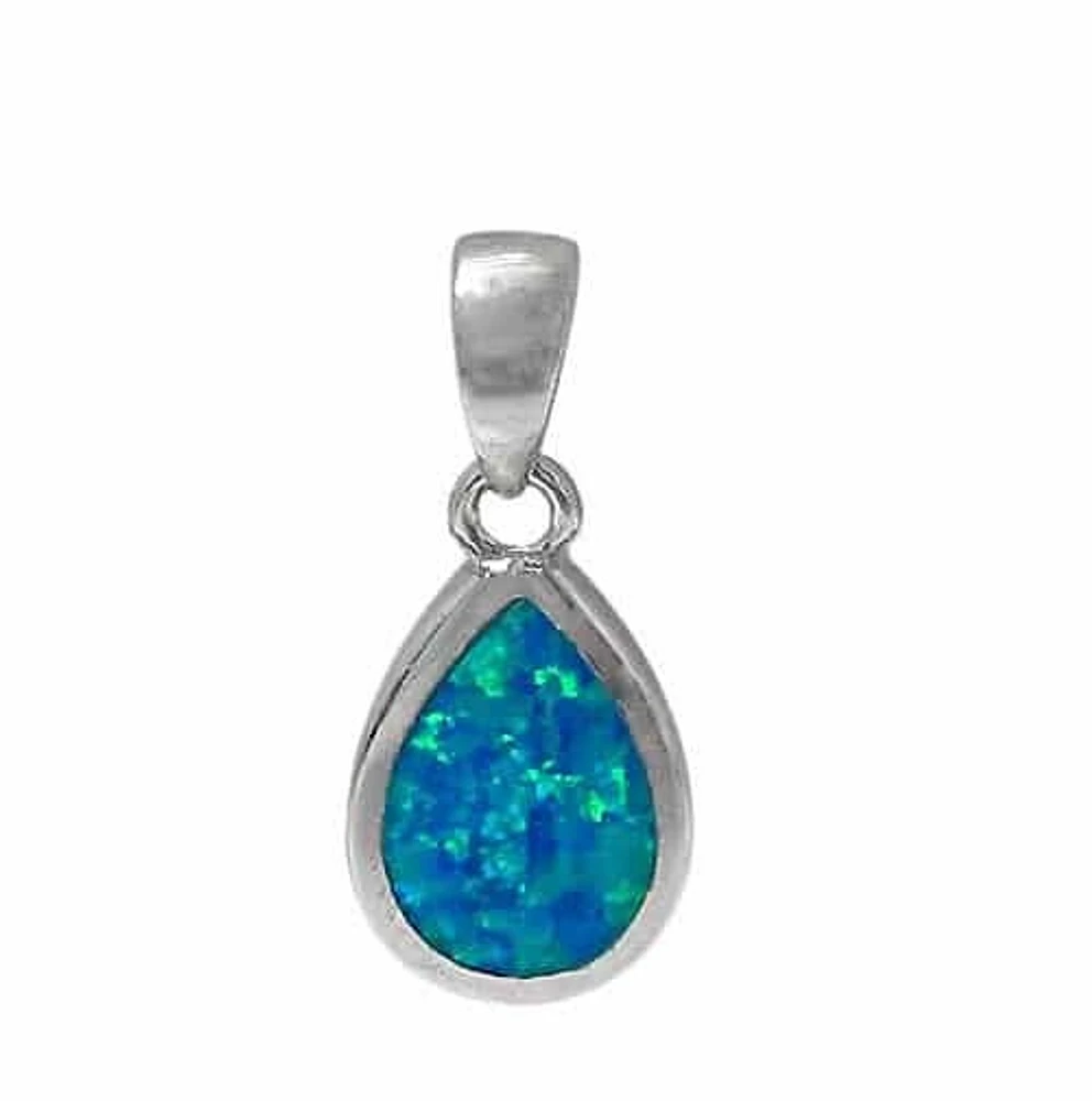 Sterling Silver With Rhodium, 8X11mm Emulated Opal Pendant