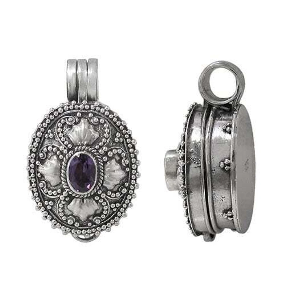 Sterling Silver, 21X17mm Prayer Box Pendant With Faceted Stone