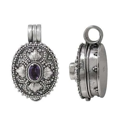 Sterling Silver, 21X17mm Prayer Box Pendant With Faceted Stone