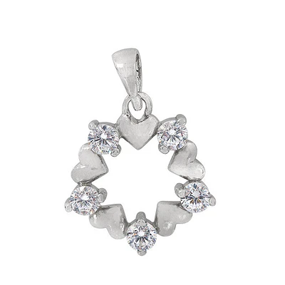 Sterling Silver With Rhodium, 15mm Multi Heart Pendant With Cubic Zirconia
