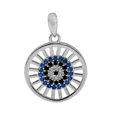 Sterling Silver With Rhodium, 16mm Circle Pendant With Cubic Zirconia