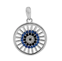 Sterling Silver With Rhodium, 16mm Circle Pendant With Cubic Zirconia