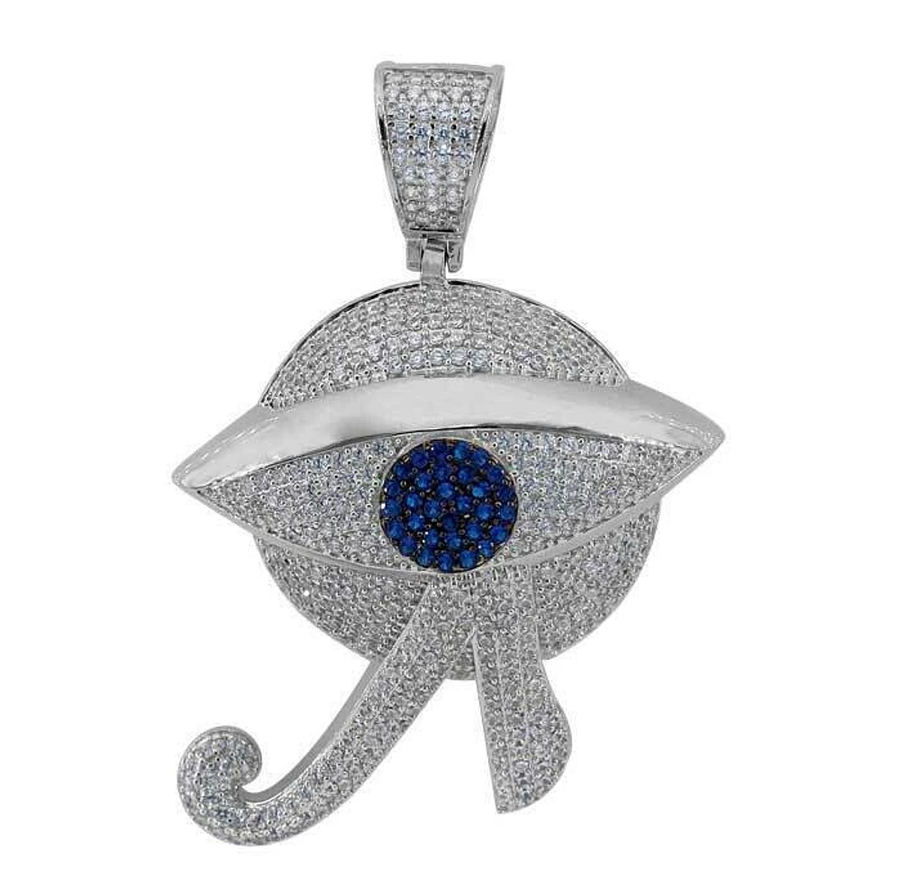 Sterling Silver With Rhodium, 36X39mm Egyptian Eye Pendant With Cubic Zirconia