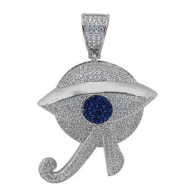 Sterling Silver With Rhodium, 36X39mm Egyptian Eye Pendant With Cubic Zirconia