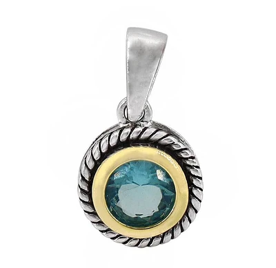 Sterling Silver With 2 Tone, 7Mm Blue Cubic Zirconia Pendant