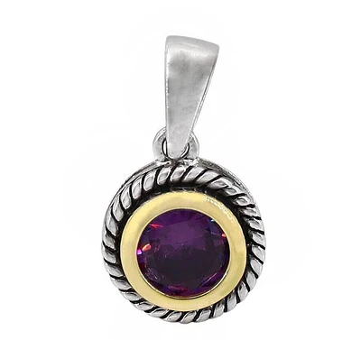 Sterling Silver With 2 Tone, 7mm Purple Cubic Zirconia Pendant