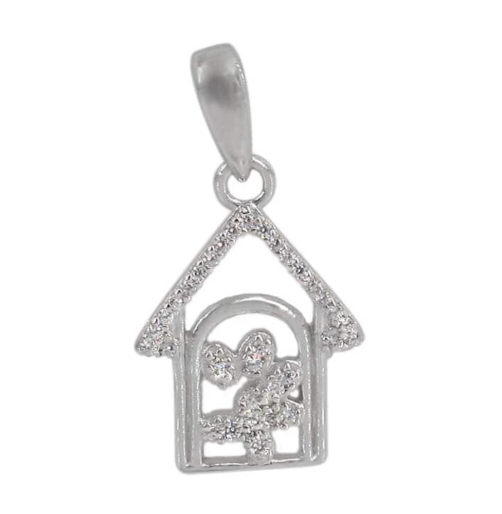 Sterling Silver With Rhodium Plated Stone Pendant, 11X15mm(Outer Frame)