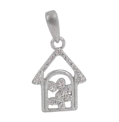 Sterling Silver With Rhodium Plated Stone Pendant, 11X15mm(Outer Frame)