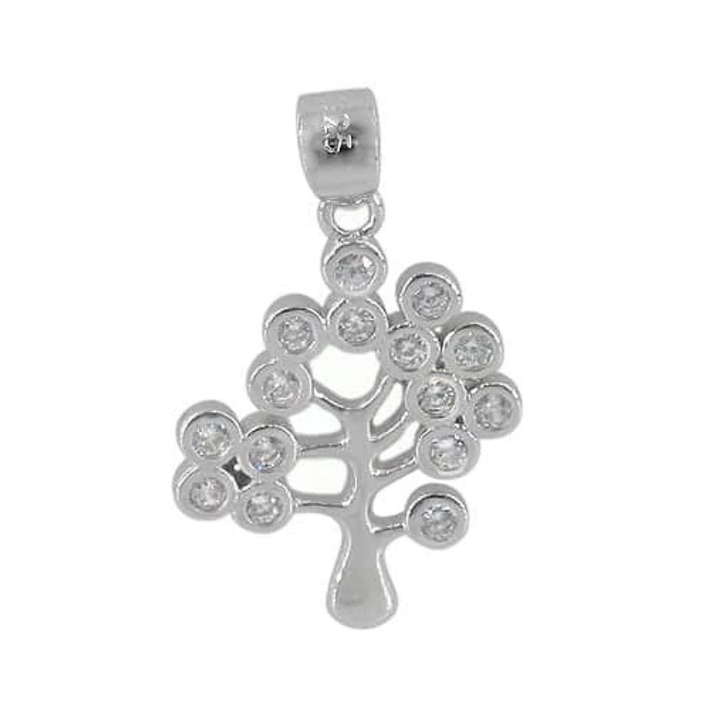 Sterling Silver With Rhodium Tree Of Life Pendant, 18X15mm Frame