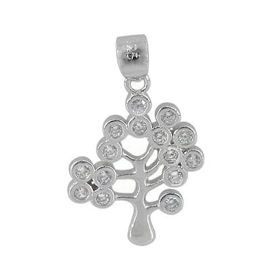 Sterling Silver With Rhodium Tree Of Life Pendant, 18X15mm Frame