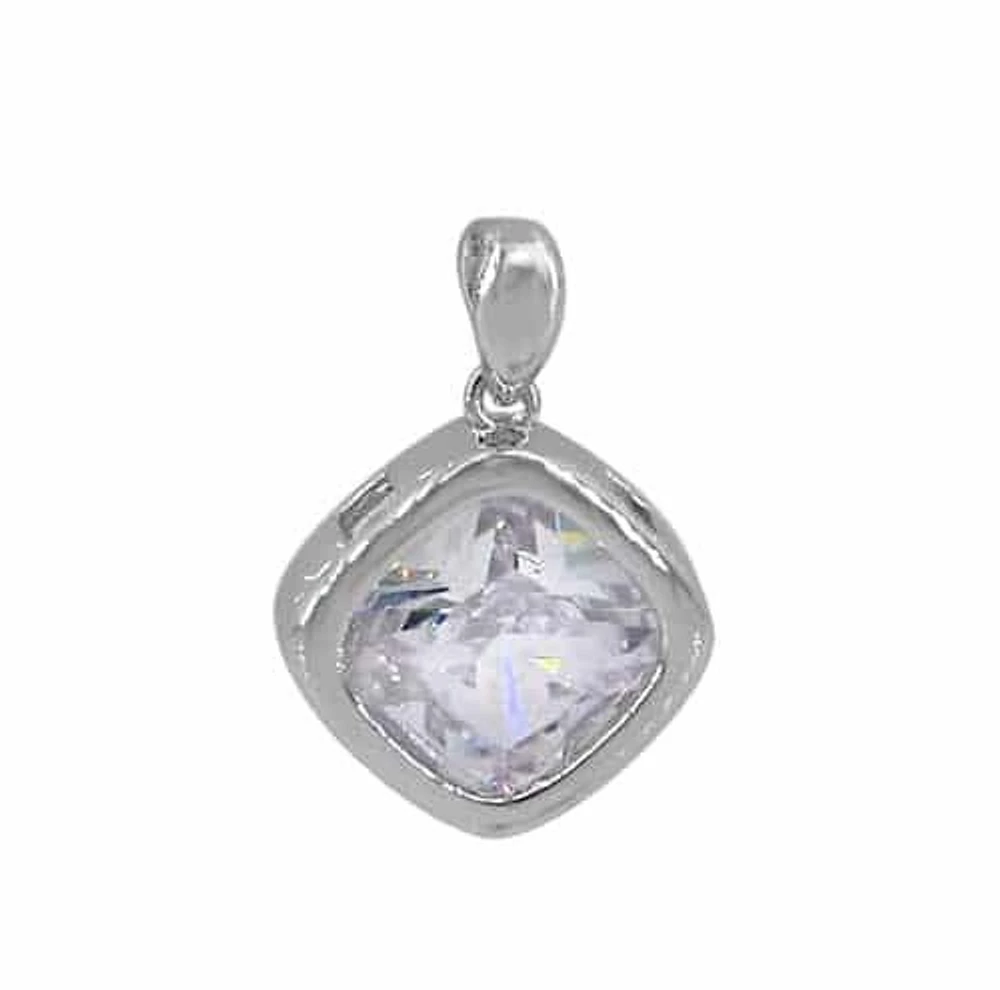 Sterling Silver With Rhodium Stone Pendant, 14×14(Outer Frame)