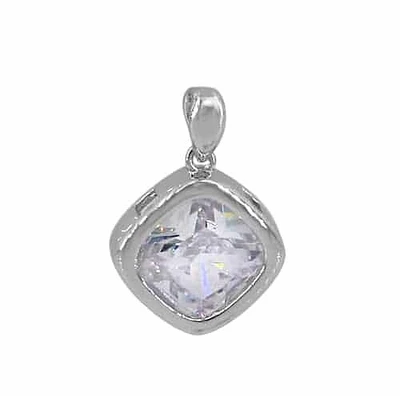 Sterling Silver With Rhodium Stone Pendant, 14×14(Outer Frame)