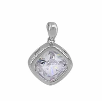 Sterling Silver With Rhodium Stone Pendant, 14×14(Outer Frame)
